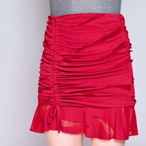 IRO Burgundy Melina Ruched Ruffle Mini Skirt - Picture 2 of 6